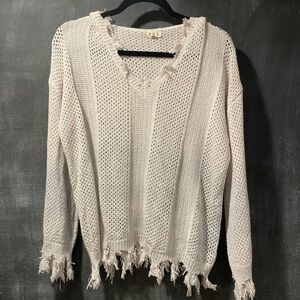 Pol Cream Frayed Hem Women Sweater. Hoodie